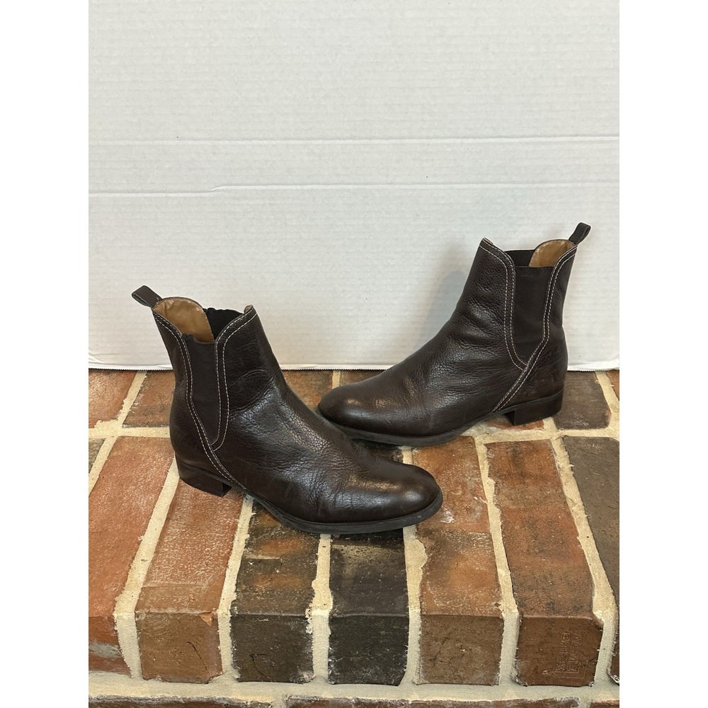 Antonio Melani Brown‎ Leather Chelsea Ankle Boots With Contrast Stitching Size 8